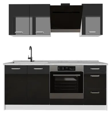 Productafbeelding van Keukeneenheid Vicco R-Line Zwart hoogglans/Wit 180 cm zonder werkblad, Model 66277