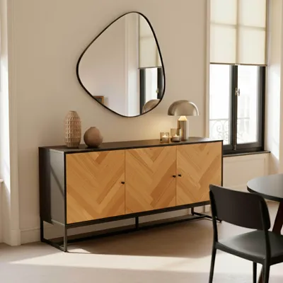 Immagine prodotto di Credenza a 3 ante con decoro melaminico 160 cm rovere e nero - Oviala Marceau