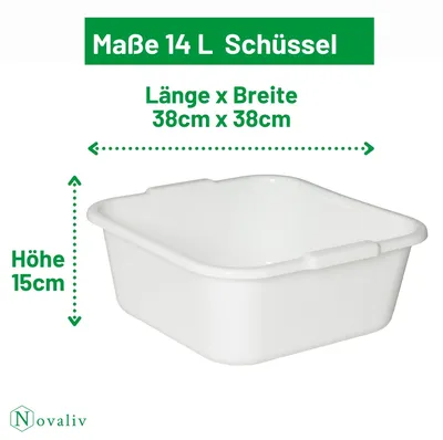 Obrázek produktu pro Novaliv 3x Mísa na mytí nádobí čtvercová 14L, 38x38 cm, bílá, bez BPA a vhodná do myčky - ideální do kuchyně a na kempování, vana, velká plastová mísa, čtvercová mísa na mytí nádobí, vana na mytí nádobí, mísa na mytí nádobí
