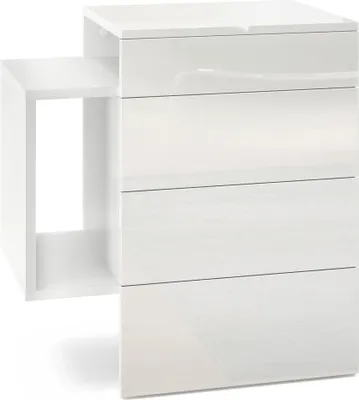 Produktbild von Vladon Nachttisch Queens,  Germany, Nachttischschrank mit 2 Schubladen und 1 seitlichem Fach zur Wandmontage, Weiß matt/Weiß Hochglanz (60 x 63 x 36 cm)