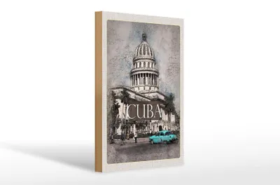 Produktbild von Holzschild Reise 20x30cm Cuba Karibik Gemälde Oldtimer