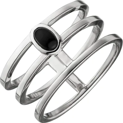 Produktbild von Gr. 56 Damen Ring 3-reihig breit 925 Sterling Silber 1 Onyx Silberring Onyxring