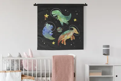 Produktbild von MuchoWow® Wandteppich Wandbehang Weltraum - Dinosaurier - Sterne - Kinder - Kinder - Kinder 90x90 cm Tapisserie Dekoration Wandtuch - Wandaufhänger