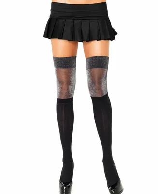 Produktbild von Leg Avenue Damen Strümpfe Overknees Stockings Netz silber schwarz Polyester Glitter Einheitsgröße 36-40
