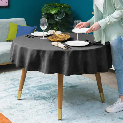 Produktbild von UnboxG Runde Tischdecke Ø160 cm Dunkelgrau, Leinenoptik, Wasserabweisend & Waschbar, Elegante Tischdeko für Esstisch, Dinner, Hochzeit, Feiertage und Wohnzimmer