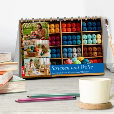 Produktbild von Stricken und Wolle (Tischkalender 2026 DIN A5 quer), CALVENDO Monatskalender