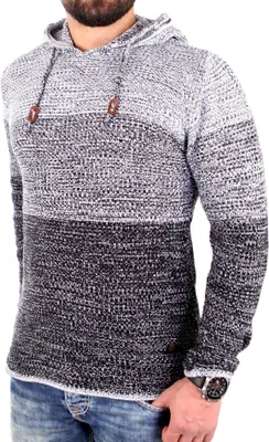 Produktbild von Reslad Strickpullover Herren Colorblock Kapuzen-Pullover Hoodie RS-3108 Schwarz S