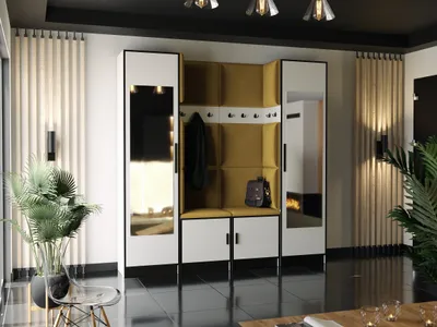Image de KIER FURNITURE Armoire, blanc + tissu jaune - 212,8 x 205 x 39 cm