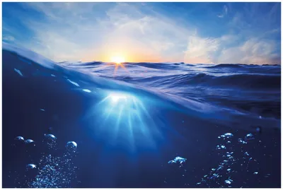 Produktbild von Wallario Premium Glasbild, freischwebende Optik, kräftige Farben, Größe 90 x 60 cm Motiv Wellen im Meer bei Sonnenuntergang