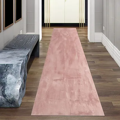 Produktbild von Teppich rosa samtig weich Hasenfell-Optik mit sanftem Glanz Größe - 80 x 300 cm