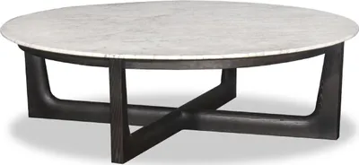 Produktbild von Casa Padrino Luxus Couchtisch Weiß / Schwarz Ø 120 x H. 35 cm - Runder Massivholz Wohnzimmertisch mit Marmorplatte - Luxus Wohnzimmer Möbel