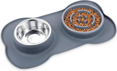 Image de Pecute Mangeoire lente Chiens Chats Acier inoxydable Silicone Gris