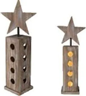 Produktbild von Holz-Säule mit Stern & 18 warmweißen LED, ca. 50 x 19,5 cm, für 3 Mignon Batterien (AA) nur für den Innenbereich geeignet