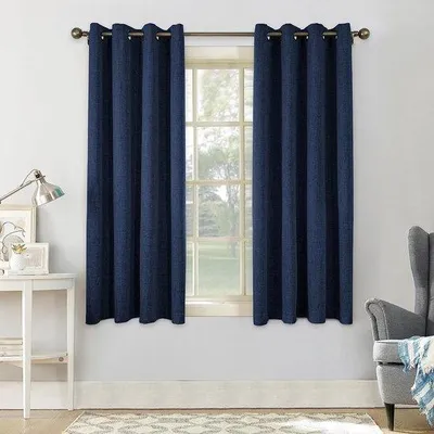 Imagen del producto de Cortinas opacas Unyqoos® con apariencia de lino, 100% opacas, aislantes térmicos y con revestimiento, con ojales, juego de 2 unidades, 137 x 117 cm, color azul