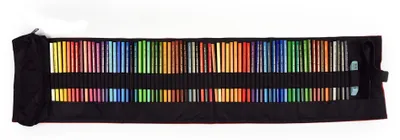 Produktbild von Aquarell- Stiftetasche gefüllt mit 72 Aquarell- Farbstiften + Anspitzer, Radiergummi ,Pinsel und Kramtasche