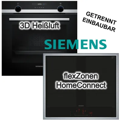 Produktbild von Herdset Siemens Backofen 3DHeißluft Hydrolyse Pizzafunktion+ Induktionkochfeld Flexzonen PowerBoost HomeConnect