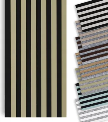 Produktbild von MARBET DESIGN Lamellenwand Woodline 270x30cm Akustikpaneele Holz, Wandpaneele Holzpaneele Wand (Schwarz - Olivgrün, 1 Paneel / 0.81 m²)