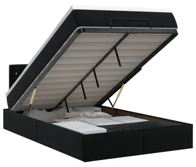 Image de Lit Ottoman avec matelas, couleur noire, 120 x 200 cm, revêtement en velours
