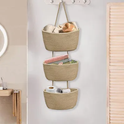 Image de Système de rangement suspendu avec 3 niveaux, en corde de coton, pour la maison