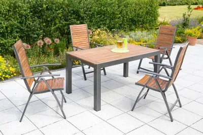 Produktbild von Merxx Gartenmöbelset "Santorin" 5tlg. mit Ausziehtisch 150/200 x 90 cm - Aluminiumgestell Graphit mit Akazienholz