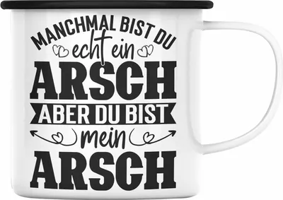 Produktbild von Trendation - Valentinstag Geschenk Emaille Tasse für Ihn Geschenkidee von Freundin Spruch Süß Liebe Jahrestag Geschenke (Schwarz)