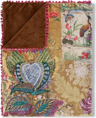 Produktbild von Happiness Wohndecke mit Pompoms und Blumen - 130x160 cm - 100% Polyvelvet