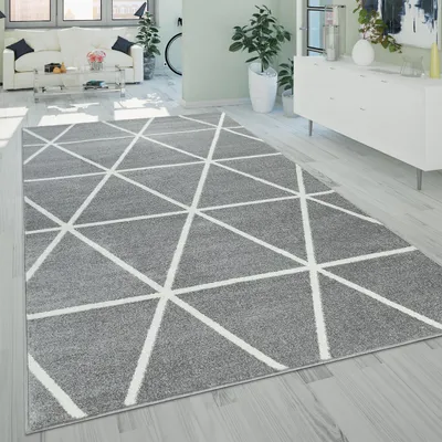 Produktbild von Teppich Wohnzimmer Kurzflor Rauten Skandi Muster Modern Weich Grau Weiß Grösse 160x220 cm