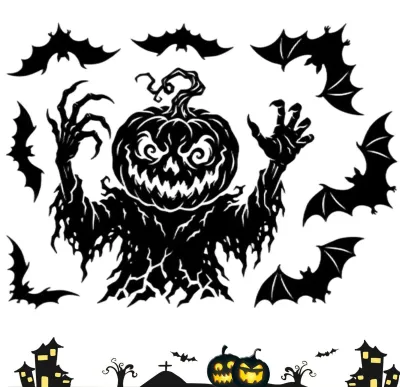 Produktbild von Halloween-Fensteraufkleber – Gruselige Kürbisse und Fledermäuse