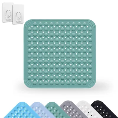 Zdjęcie produktu dla Mata pod prysznic 48x48 cm, kwadratowa, ciemnozielona, wykonana z PVC, antypoślizgowa, z przyssawkami, można prać w pralce