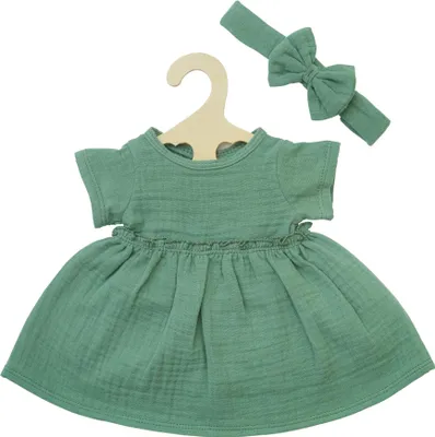 Produktbild von Heless Puppenkleid aus 100 % Baumwolle mit Rüschen und Haarband, salbeigrün, 2-teilig, Gr. 35-45 cm