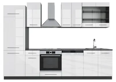 Produktbild von Küchenzeile Vicco Fame-Line Weiß Hochglanz/Anthrazit 300 cm ohne Arbeitsplatte, Model 35797