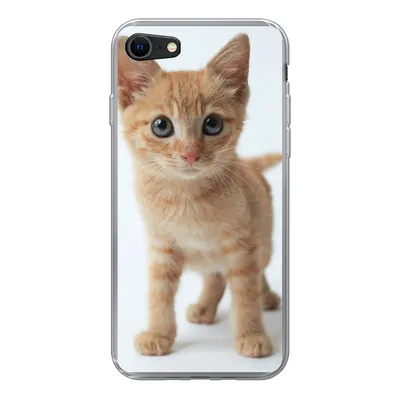 Produktbild von MuchoWow® Handyhülle Schutzhülle Hülle für iPhone SE 2020 Katze - Rot - Kätzchen - Mädchen - Kinder - Jungen - Kind Silikon Softcase Handy Hülle - Kartenbesitzer