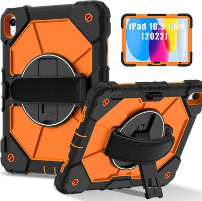 Produktbild von Hülle für iPad 10th Gen 2022 10,9 Zoll Tablette Schutzhülle Stoßfeste mit 360 Drehbarer Handschlaufe/Ständer Schwarz Orange