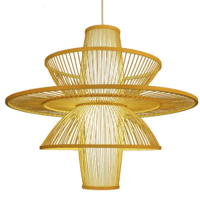 Immagine prodotto di Fine Asianliving Bamboo Hanging Lamp Lampada a sospensione fatta a mano - Nina D50xH35cm Lampada a sospensione Illuminazione Paralume di bambù Tessuto Lampada Illuminazione Rotan