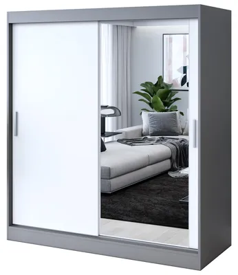 Zdjęcie produktu dla Szafa przesuwna - 180x200cm - Antracyt Mat/ Biały Mat - Szafa przesuwna HUGO - z lustrem- do sypialni i garderoby