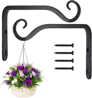 Imagen del producto de Paquete de 2 ganchos s para pared – soportes para colgar, ganchos de metal forjado para macetas colgantes