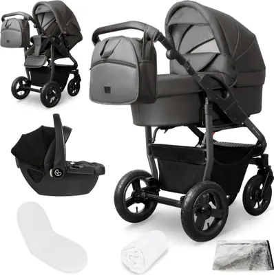 Produktbild von Bergsteiger Capri Kombikinderwagen 3-in-1 – Babywanne, Sportsitz & i-Size Babyschale, Luftreifen, Federung, höhenverstellbarer Griff, faltbar, Zubehör