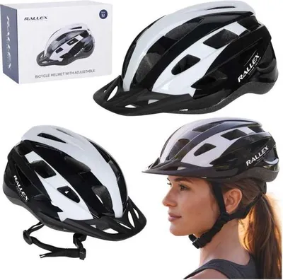 Zdjęcie produktu dla Regulowany kask rowerowy dla kobiet i mężczyzn RALLEX, czarno-biały, M 54-58 cm