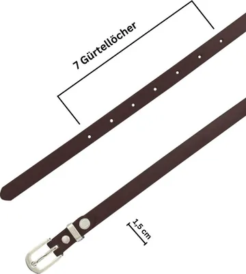 Produktbild von Ledergürtel Damen,  GERMANY 1,5 cm schmaler Echtleder Gürtel, für Kleid und Anzughose, 100% Leder, Dunkelbraun, Größe 105