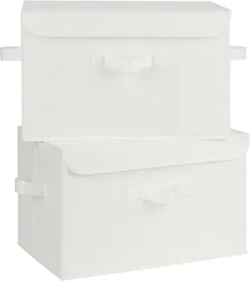 Produktbild von PolkaHome® Aufbewahrungsboxen mit Deckel, 2er Set Stoffboxen mit Klappdeckel, faltbare Organizer-Boxen für Kleidung, Wäsche, Spielzeug