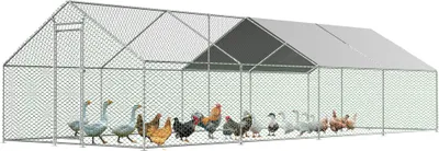 Produktbild von Hühnerstall 3x8x2m Hühnerhaus Kleintierstall Freilaufgehege Kleintiergehege Voliere Freigehege Hühnerkäfig Geflügelstall Verzinkter Stahlrahmen mit Dach