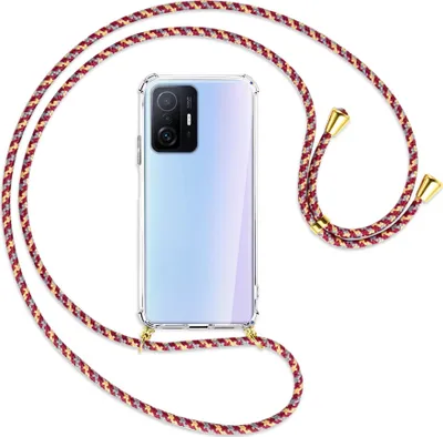 Produktbild von Handykette Backcover-Schutzhülle mit Band (Metall goldfarben) für Xiaomi Mi 11T - weinrot/gelb/grau