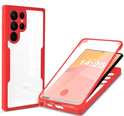 Produktbild von 360 Grad Rundum Schutz Handyhülle für Samsung Galaxy S23 Ultra Full Cover Vollschutz Case Farbe: Rot