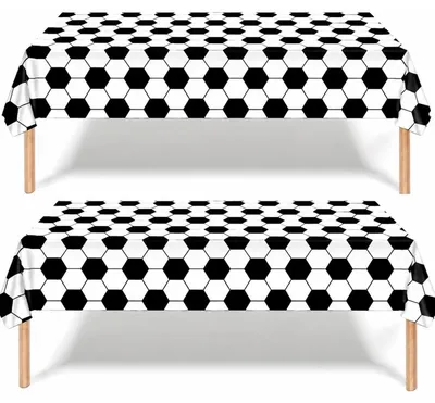 Immagine prodotto di Tovaglia a tema calcio, 2 pezzi, 137 x 274 cm, bianco e nero, plastica, riutilizzabile, decorazione per feste