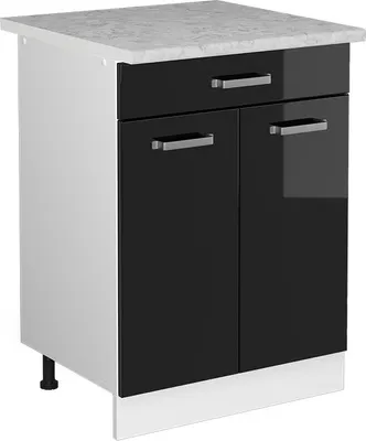 Obrázek produktu pro Spodní skříňka kuchyňské linky Vicco R-Line Černý vysoký lesk 60 cm se zásuvkou a pracovní deskou, Model 41196