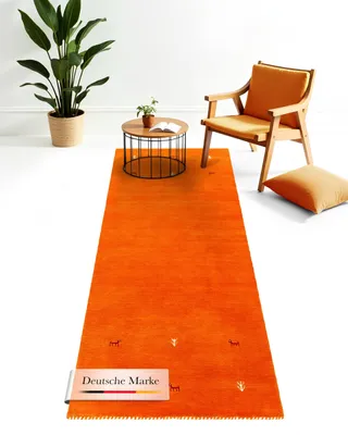 Produktbild von Wollteppich Gabbeh Uni Läufer Orange 75x240 cm | Moderner Teppich für Wohn- und Schlafzimmer