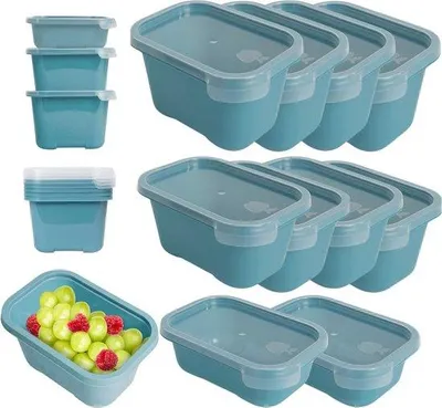 Produktbild von Luftdichte Lebensmittelbehälter - Set aus 10 Stücken - für Mikrowelle und Geschirrspüler geeignet - Kunststoffbehälter mit blauen Abdeckungen