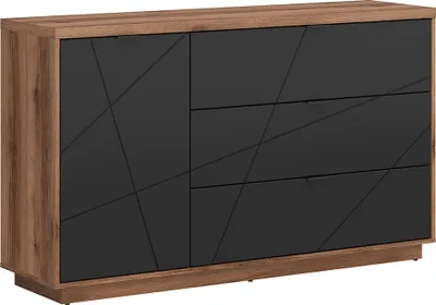 Produktbild von Buffet Sven mit 3 Schubladen und 1 Tür, Schwarz und Holzoptik, 156cm