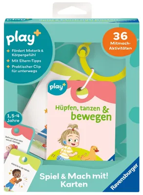 Zdjęcie produktu dla Ravensburger Świat malucha – zabawki rozwijające motorykę Play+ Karty: Skakanie, taniec i ruch 12034153