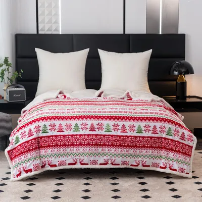 Produktbild von Kuscheldecke 160x200 cm Weihnachtsmotiv Sherpa Winterdecke Flauschig Dicke und Warm